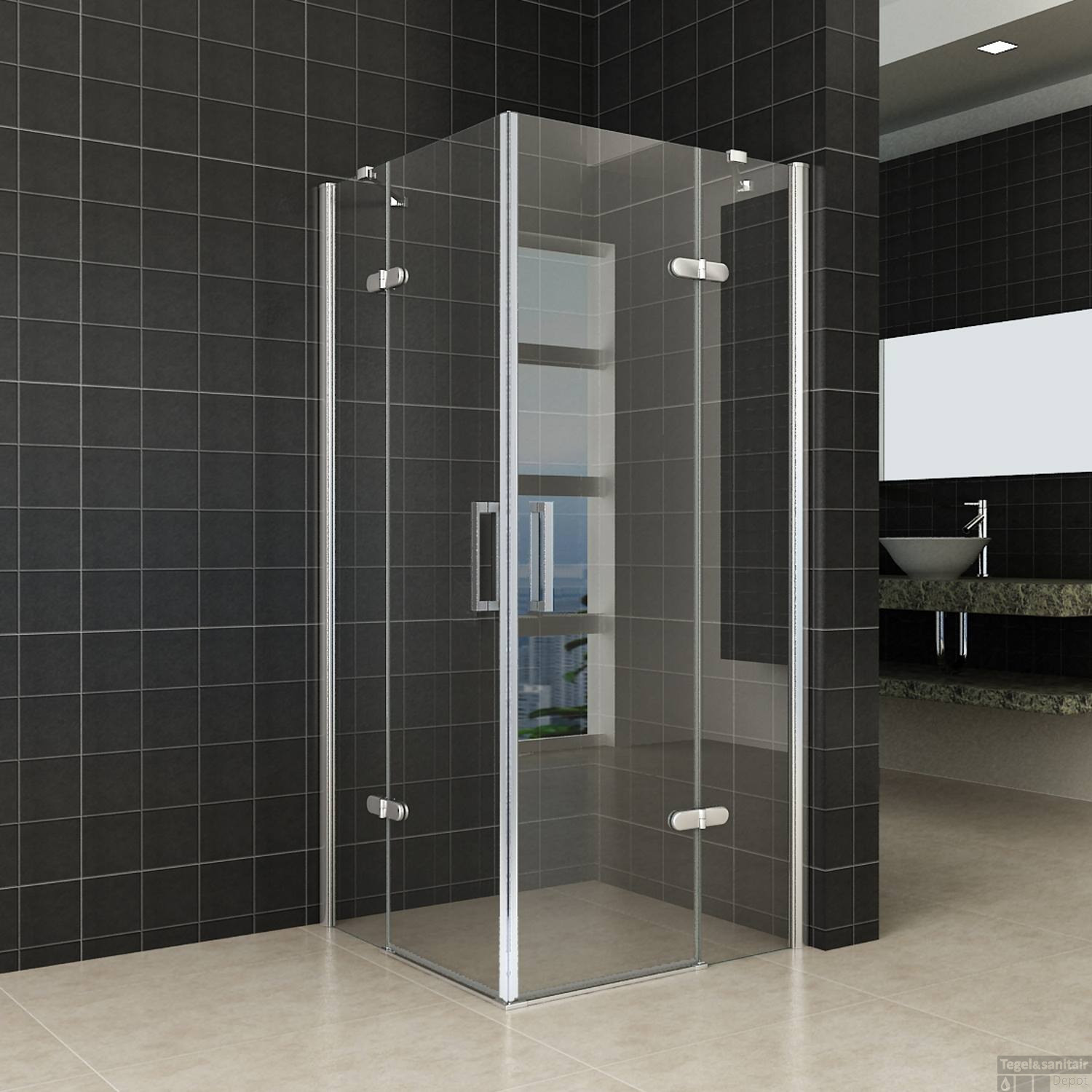 Douchecabine Wiesbaden hoek instap 2 deuren 90x90cm 8mm NANO coating