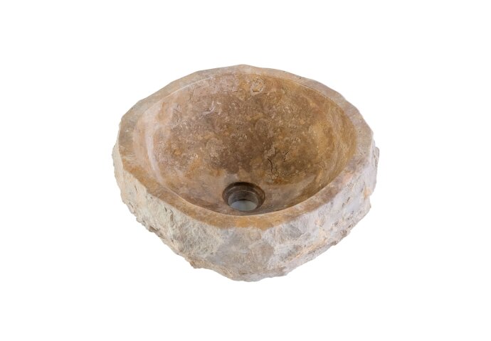 Waskom BWS Stone Rond 35x35x15 cm Met Gepolijste Binnenzijde Natuursteen Creme