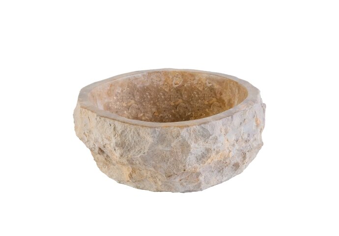 Waskom BWS Stone Rond 35x35x15 cm Met Gepolijste Binnenzijde Natuursteen Creme