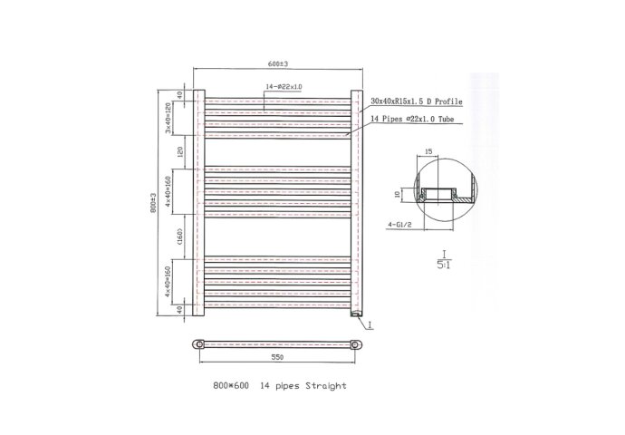 Designradiator Boss & Wessing Vertico Multirail 80x60 cm Chroom Zij-Onderaansluiting
