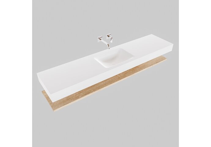 Badkamermeubel BWS Ibiza 200 cm met Washed Oak Planchet Solid Surface Wastafel Mat Wit (acht varianten)
